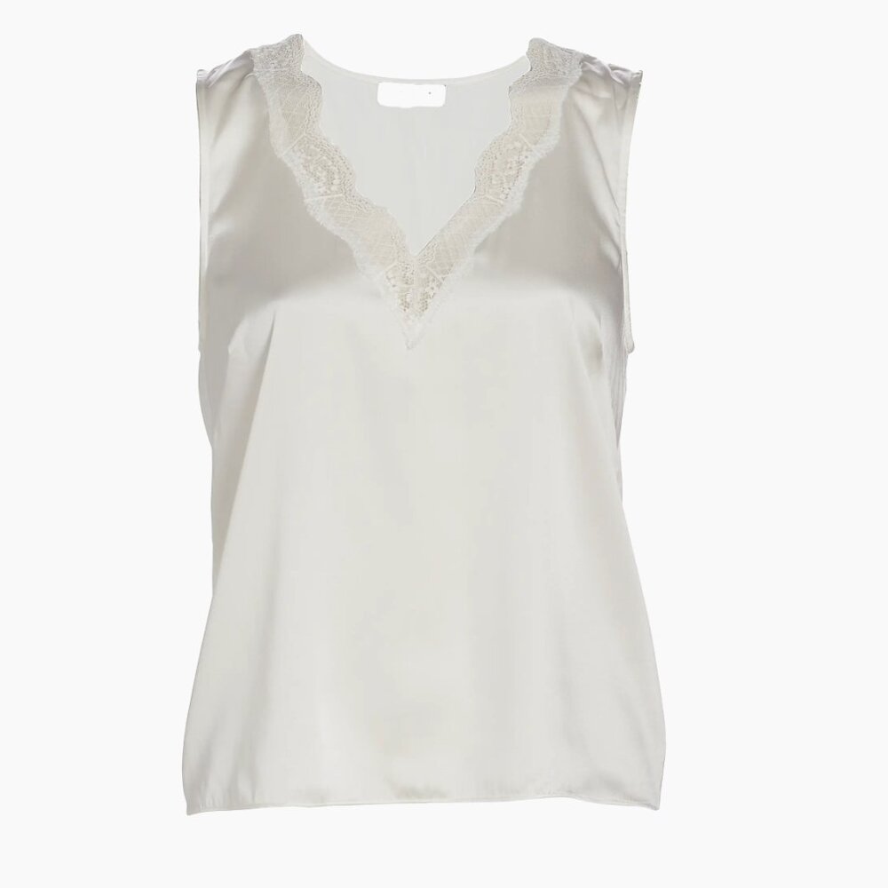 NEW GENERATION LOVE White Lace Aida Silk V-Neck Tank Top. NWT. Size Medium